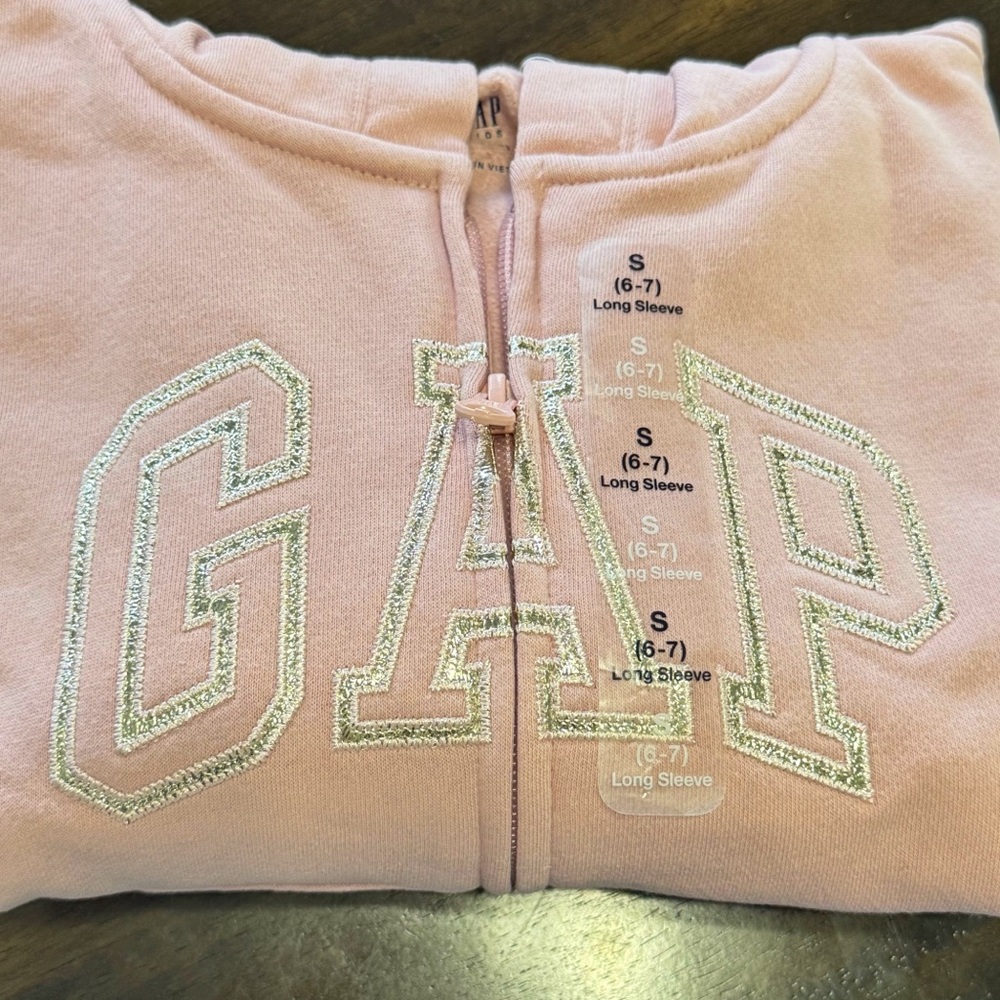 GAP KIDS LIGHT PINK GOLD VINTAGE SOFT ARCH LOGO HOODIE ZIP UP SWEATSHIRT - Picture 4 of 8